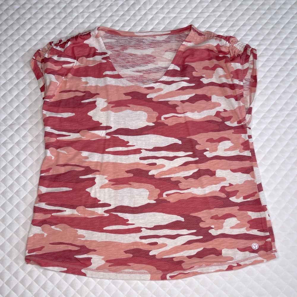 T by Talbots Scoop Neck Tee with Ruching at Shoulders